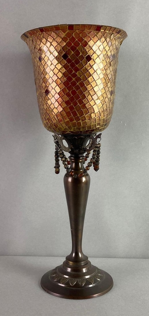 Mosaic Red Gold Glass Art Deco Hurricane Candle Holder (1 of 6)