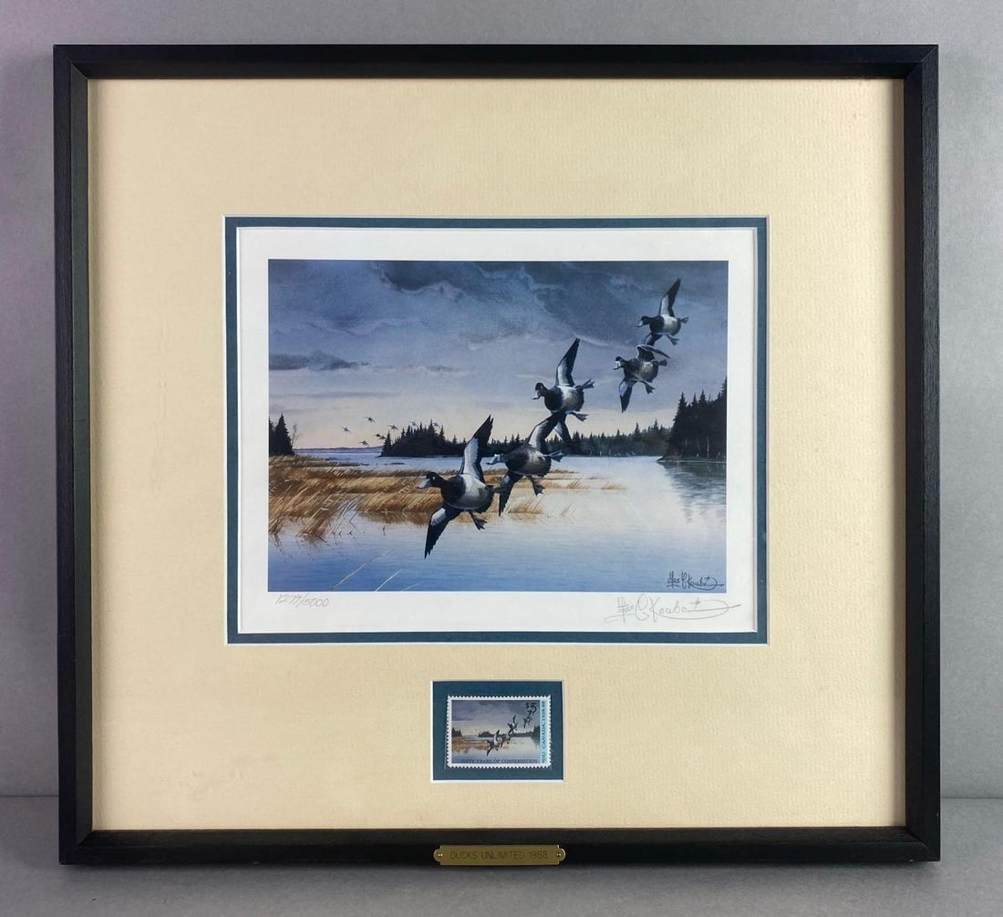 Signed Les Kouba 1988 Ducks Unlimited Fifth Annual Stamp Executive Edition Print with Stamps (1 of 3)
