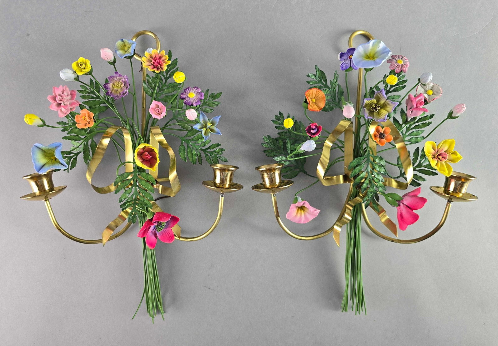 Pair of Metal Flower Sconces: Each measures 13 1/2 x 10 x 4 inches