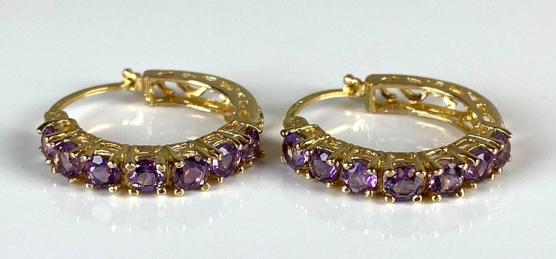 Pair of 14K Gold Amethyst Hoop Earrings (1 of 5)