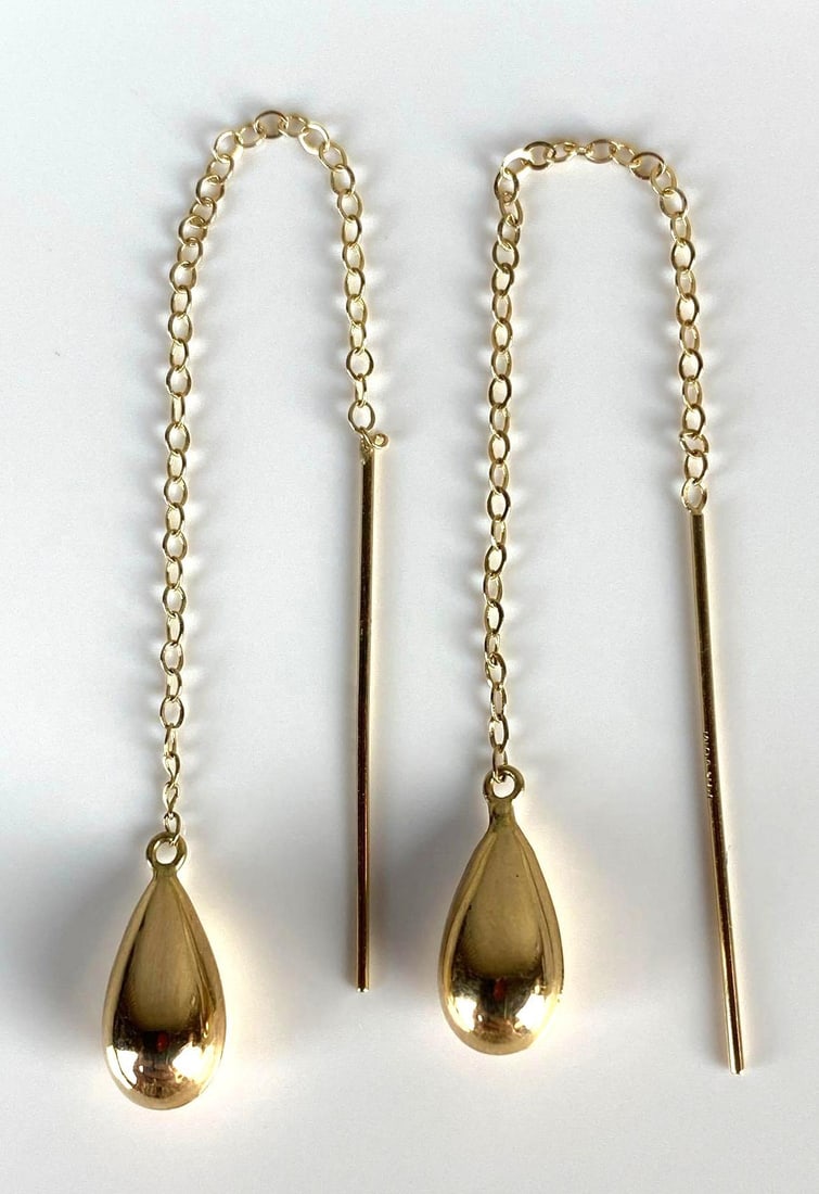 Pair of 14K Gold Teardrop Threader Earrings (1 of 4)