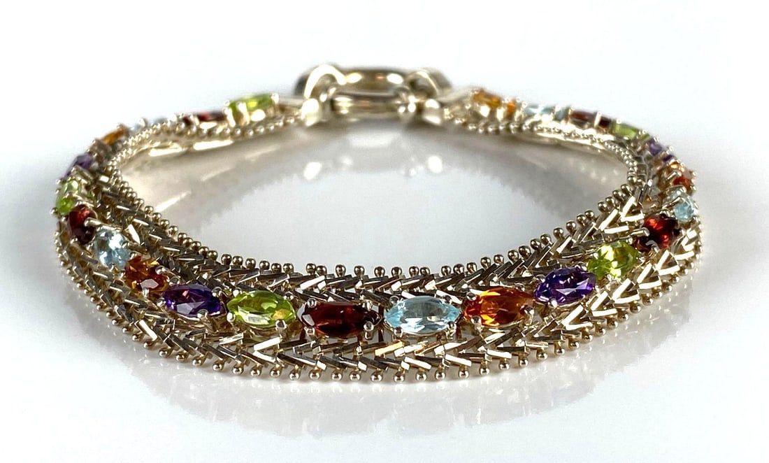 Mexico Sterling Silver Multi-Gemstone Bracelet (1 of 5)