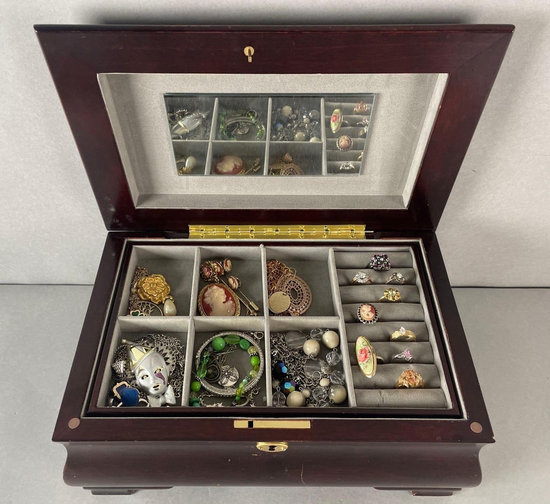 Wood Jewelry Box of 30+ Costume Jewelry (1 of 5)