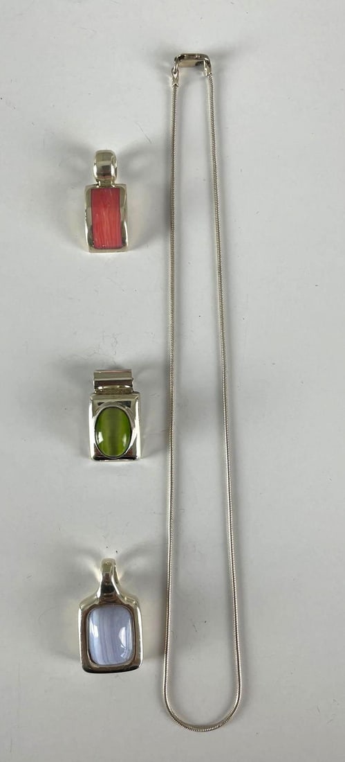 Group of 3 Sterling Silver Pendants and Chain (1 of 2)