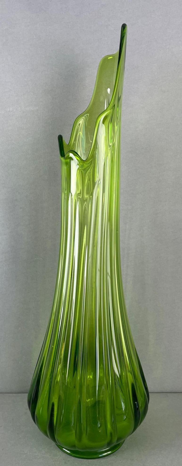 Mid-Century Modern Viking Slung Glass Vase: Lime green, measures 22 inches tall