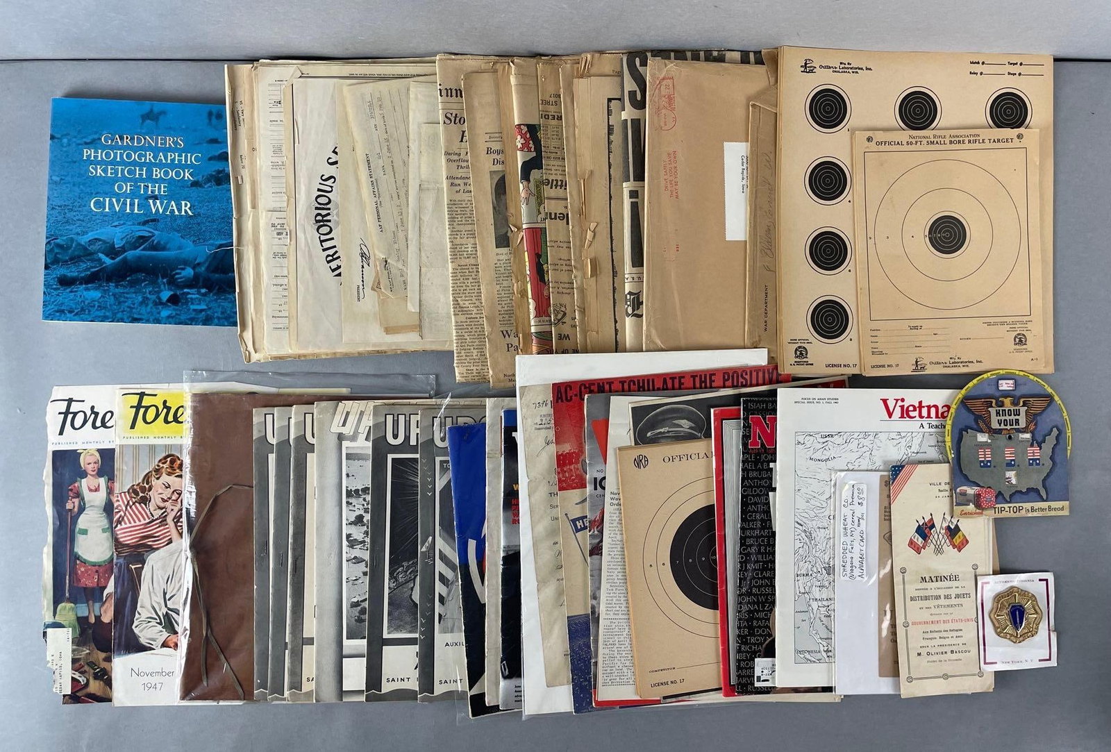 Group of Military Related Ephemera and More: Includes target practice sheets, magazines, newspapers, upstream, and more