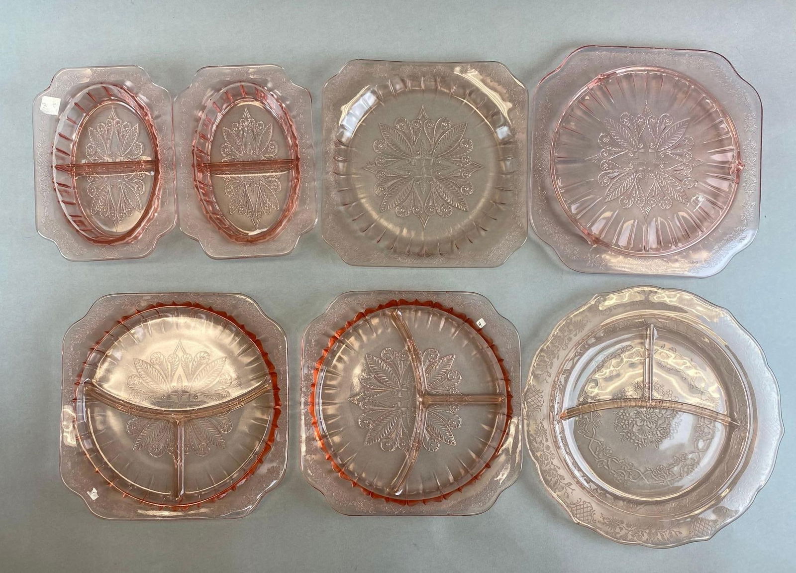 Group of 7 Pink Depression Glass Plates (1 of 3)