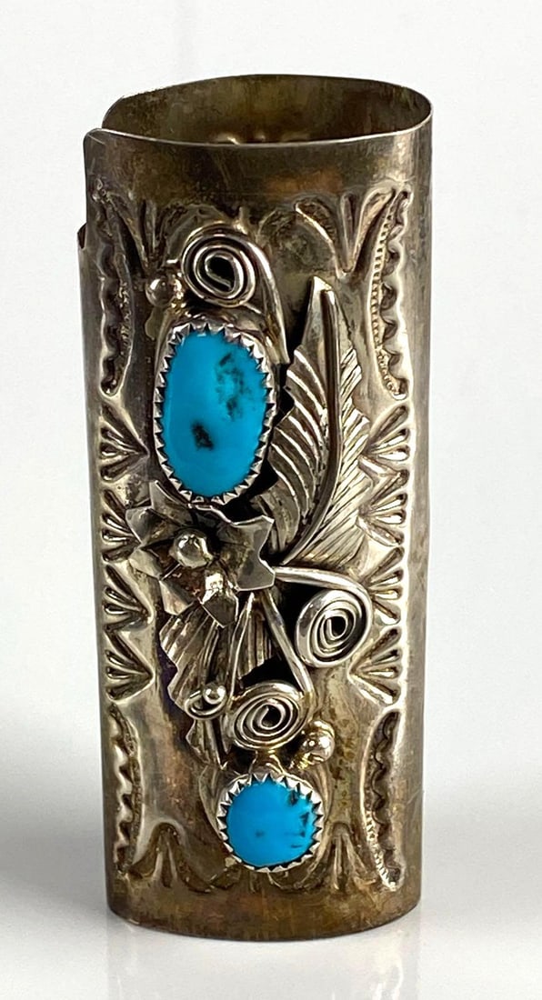 Sterling Silver Native American Turquoise Lighter Cover: Measures 2 3/4 x 1 x 3/4 inches.