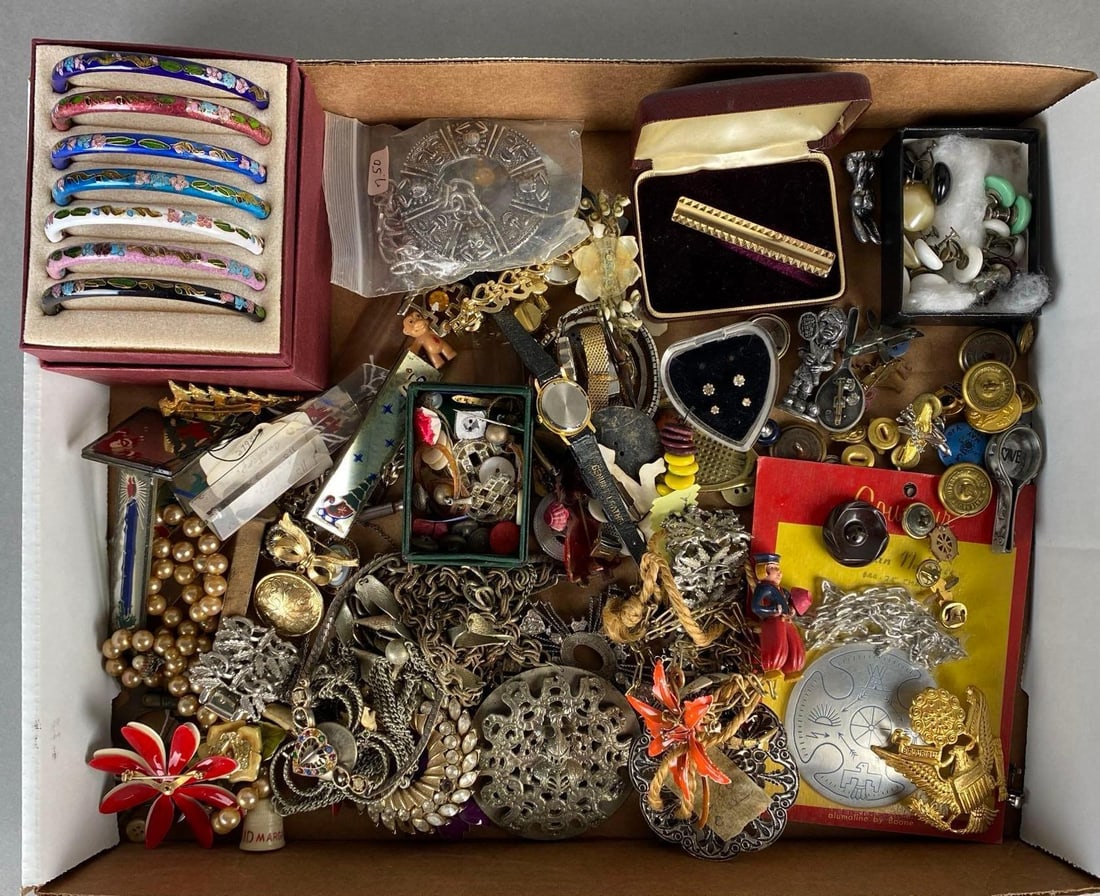 Group of Assorted Costume Jewelry and More: Includes bracelets, pins, necklaces, earrings, and more.