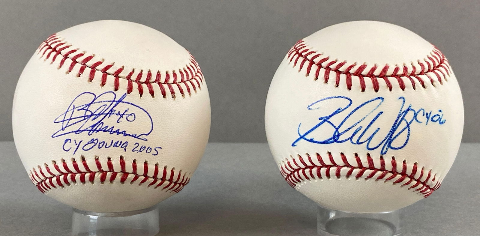2 - CY Young Winners Bartolo Colon and Brandon Webb Signed Official MLB Rawlings Selig Baseballs: Autographed Bartolo Colon 40 Cy Young 2005, Brandon Webb CY06, We guarantee these to pass a 3rd party authentication, Case included