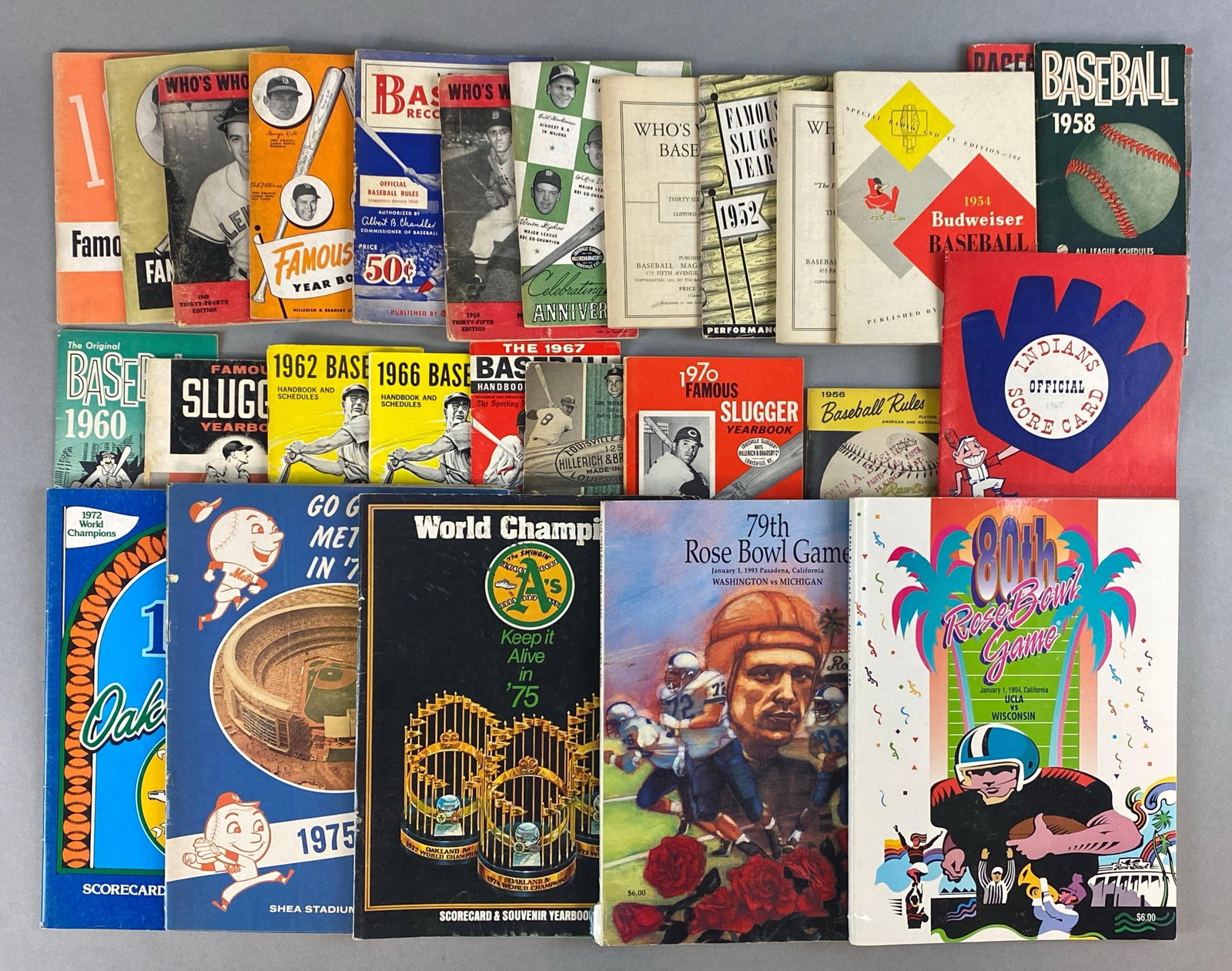 26 - 1948 - 1975 Famous Slugger Yearbooks, St. Louis Baseball Guide, and Other Programs: 1993 - 94 Rose Bowl Game programs, 1954 Budweiser St. Louis Cardinals guide