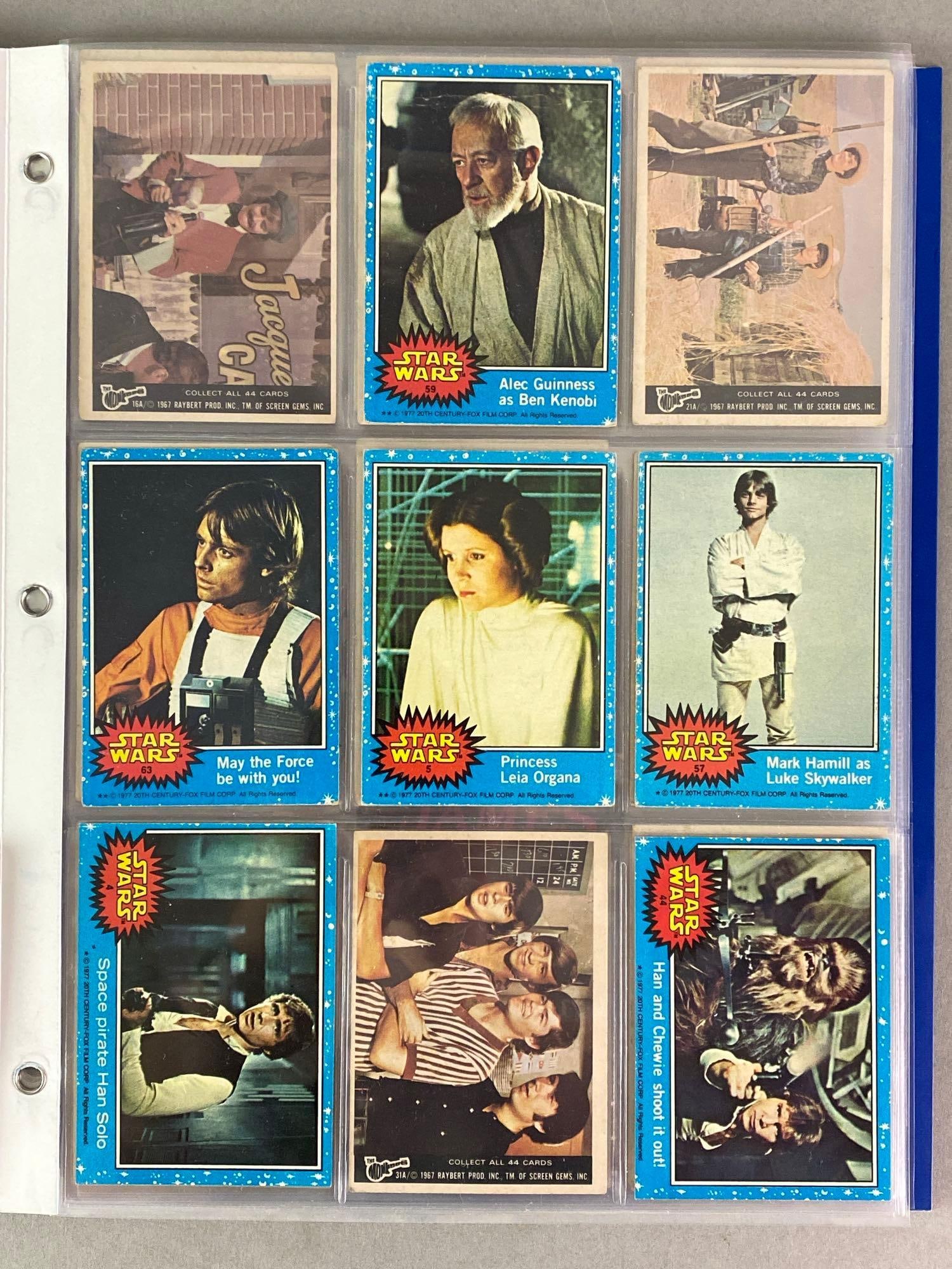 Folder of Assorted Movie Trading Cards and More: 50+ cards, Includes Star Wars, James Bond 007, The Monkees, Kiss, and more.