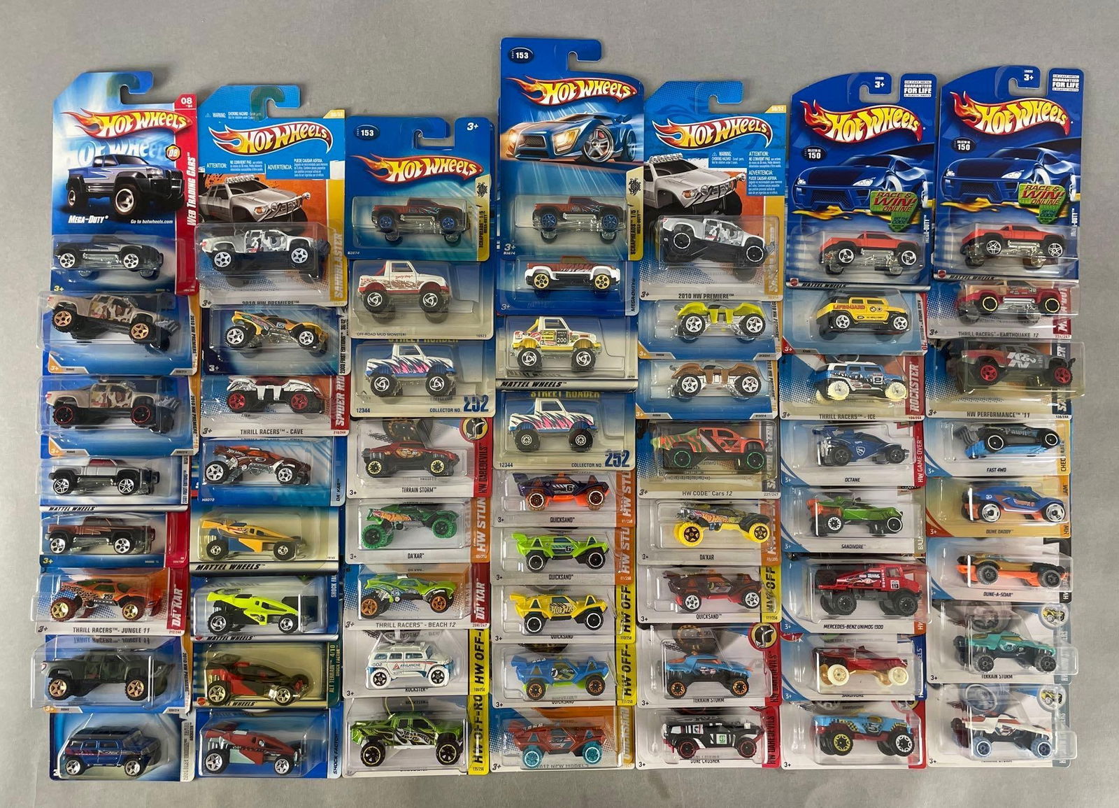 Group of 55+ Mattel Hot Wheels Off-Road Die-Cast Vehicles: Includes trucks, dune buggies, spider rider, and more