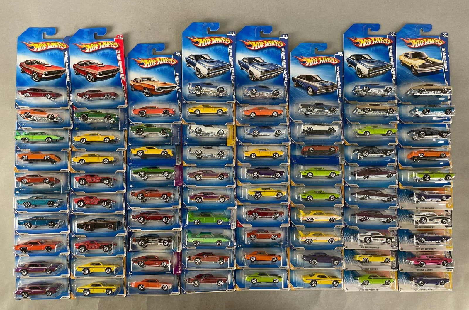 Group of 75+ Mattel Hot Wheels Mopar Die-Cast Cars: Includes Dodge Charger, challenger, Plymouth barracuda, and more