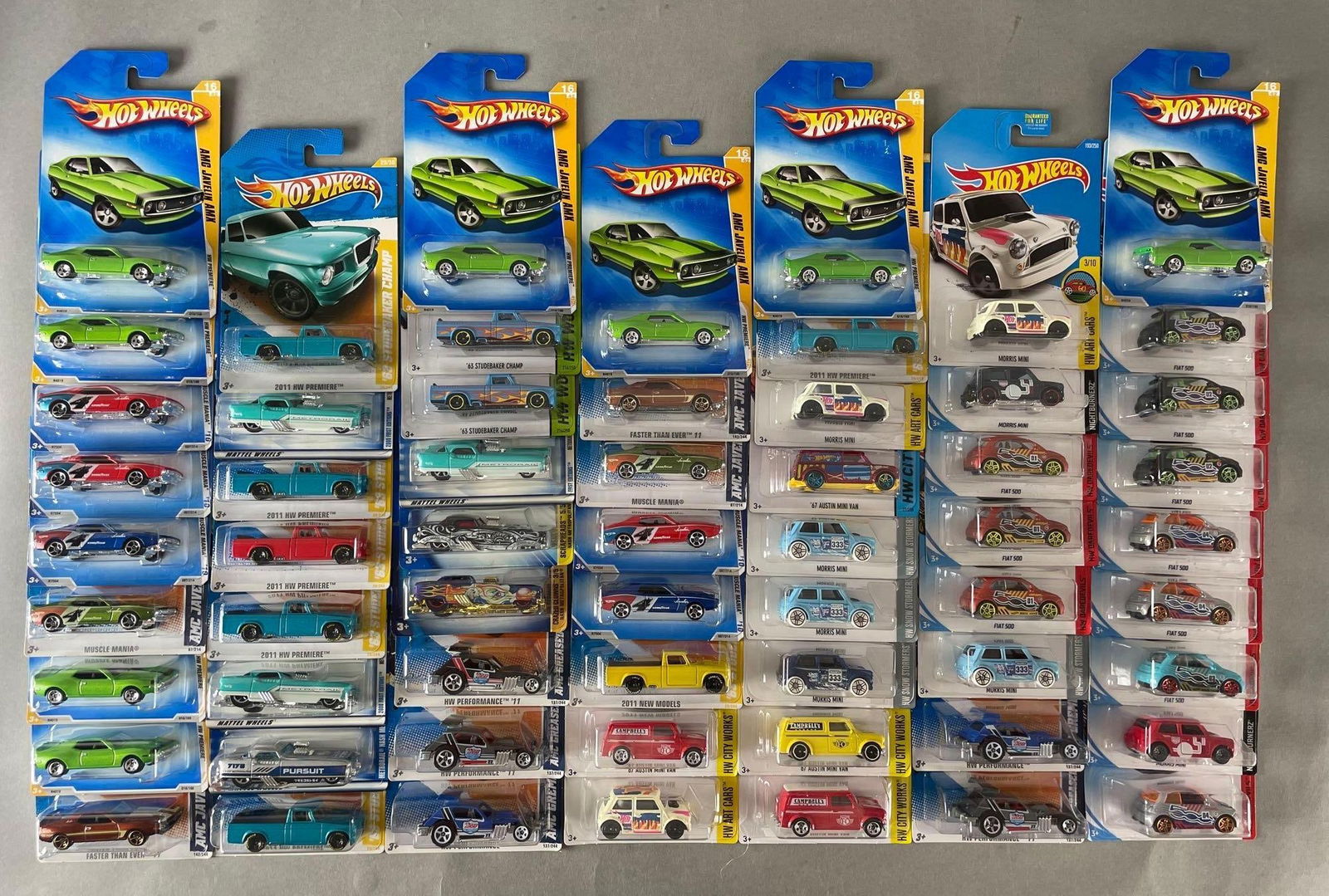 Group of 55+ Mattel Hot Wheels AMC / Studebaker Die-Cast Cars: Includes morris mini, fiat 500, greased gremlin, and more