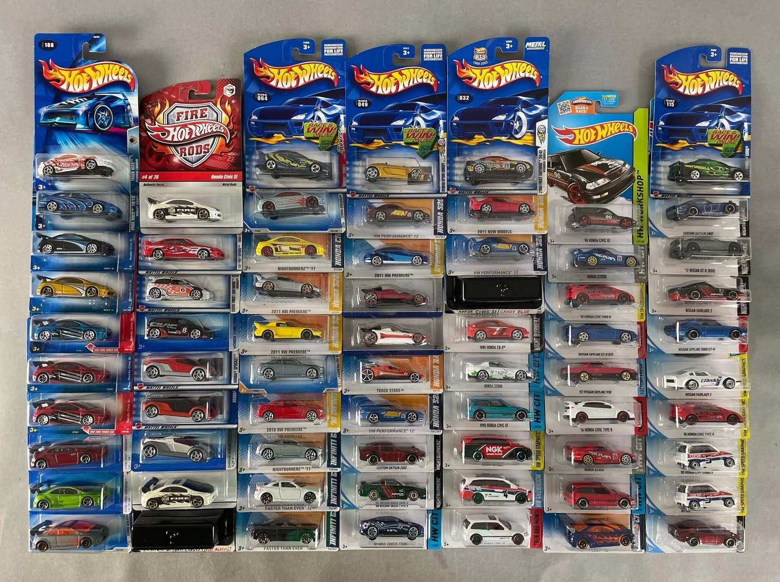Group of 65+ Mattel Hot Wheels Assorted Die-Cast Cars: Includes Datsun, Nissan, Hyundai, infiniti