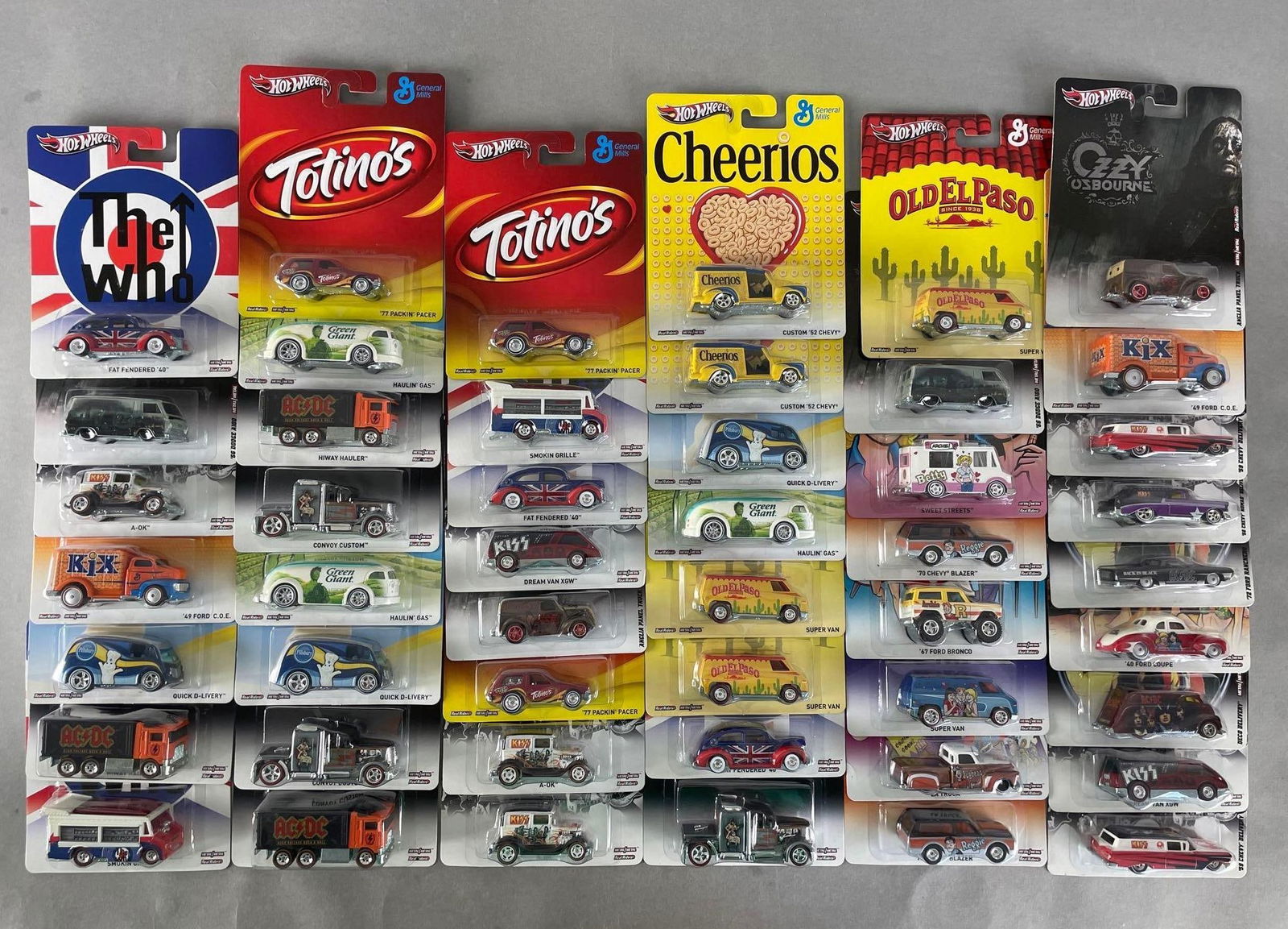 Group of 45+ Mattel Hot Wheels Pop Culture Die-Cast Vehicles: Includes Kiss, advertising, comics, bands