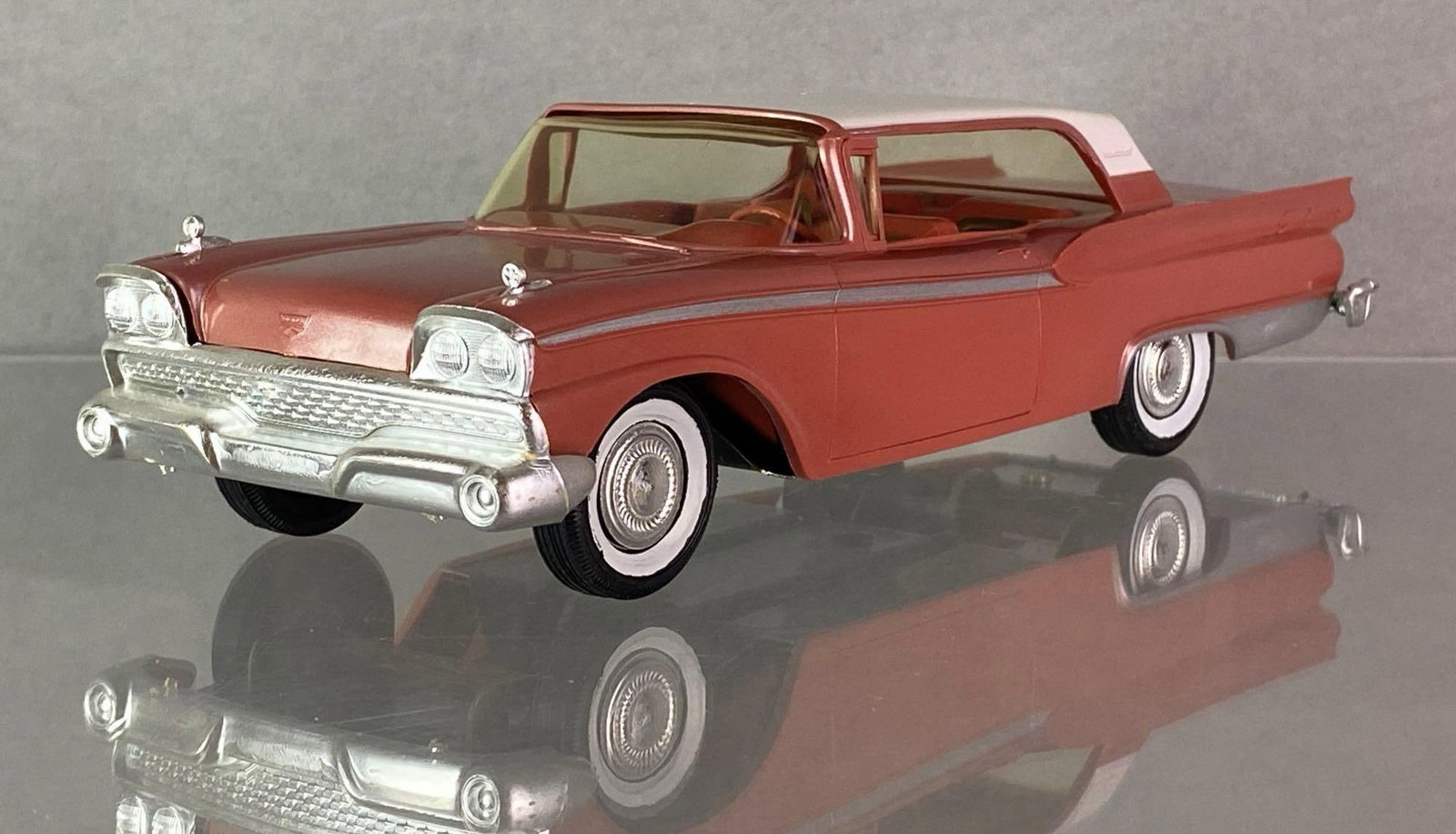 1959 Ford Galaxie Hard Top White/Metallic Rose Promo Car: 1/25 scale, With friction.