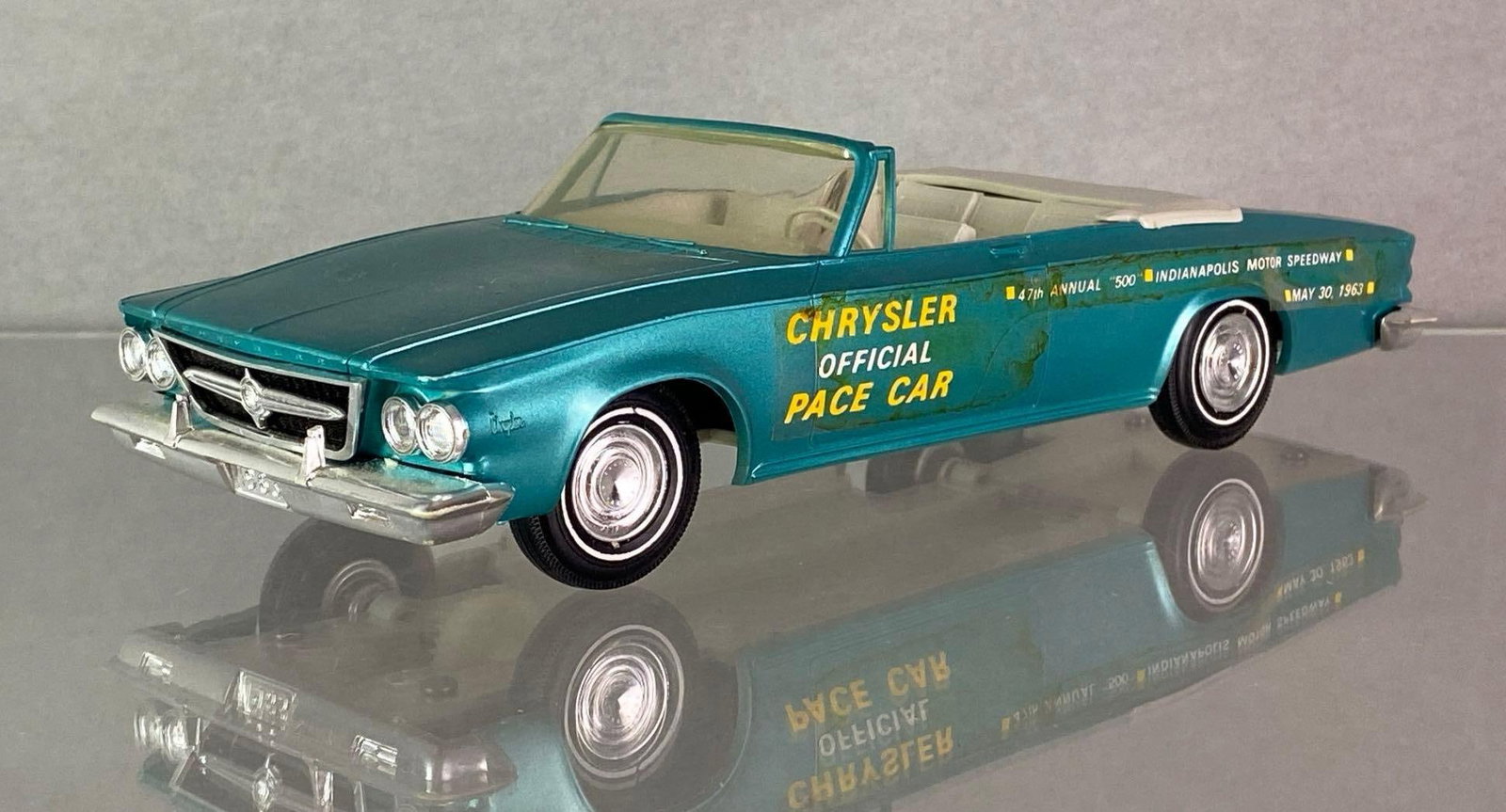 1963 Chrysler Indianapolis Pace Car Metallic Turquoise Promo Car: 1/25 scale, Jo-Han Models, Not working friction.