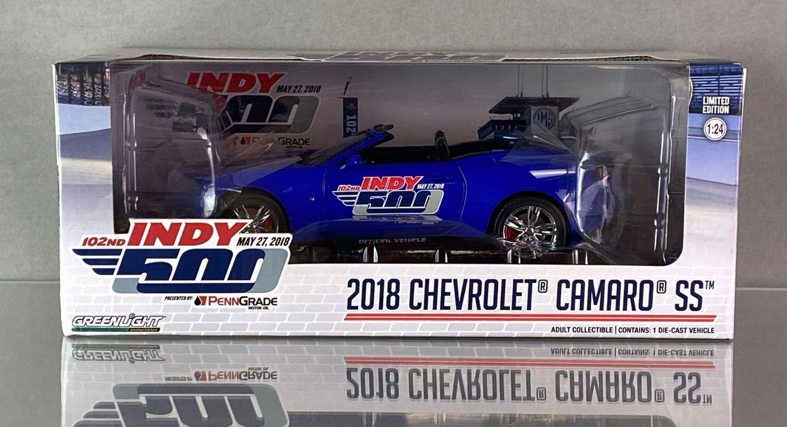 Greenlight Collectibles 2018 Chevrolet Camaro SS: 1/24 scale, Limited Edition, Die-Cast, 102nd Indy 500, In original box.