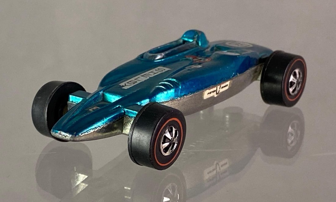 Hot Wheels Redline Shelby Turbine Die-Cast Vehicle: 1969, Mattel, Die-Cast, Red Line Tires, Metallic Teal Body.