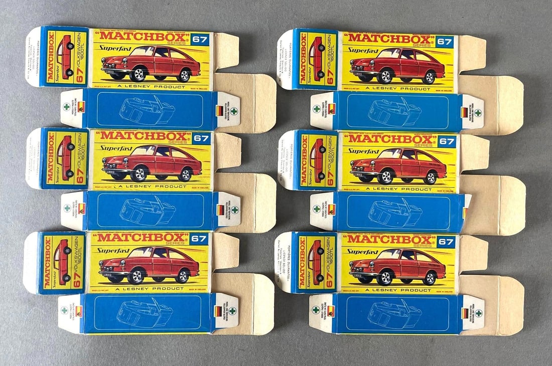 Group of 6 Matchbox F Type No. 67 Boxes: Volkswagen 1600TL