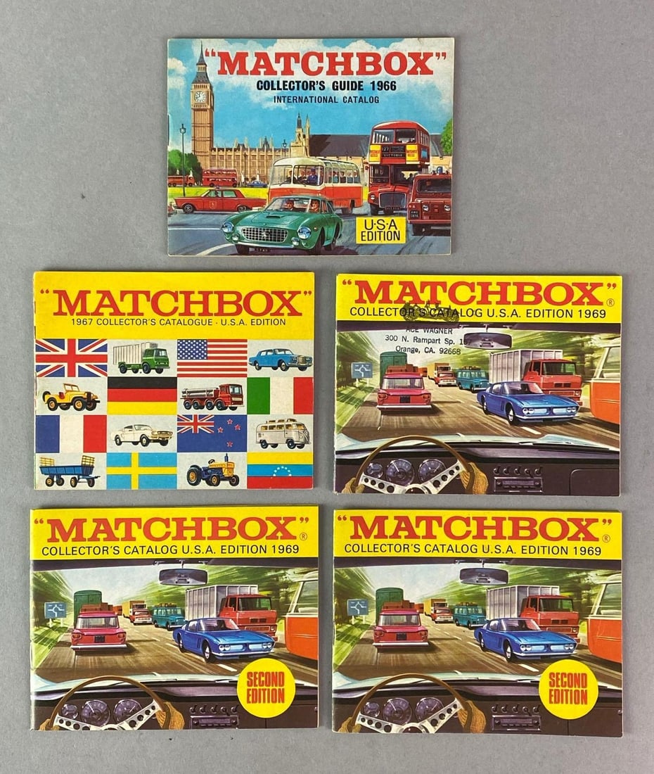Group of 5 Matchbox Collectors Guides: A Lesney Product, Includes (1) 1966 , (1) 1967, and (3) 1969, All measure 4 1/4 x 5 1/2 inches.