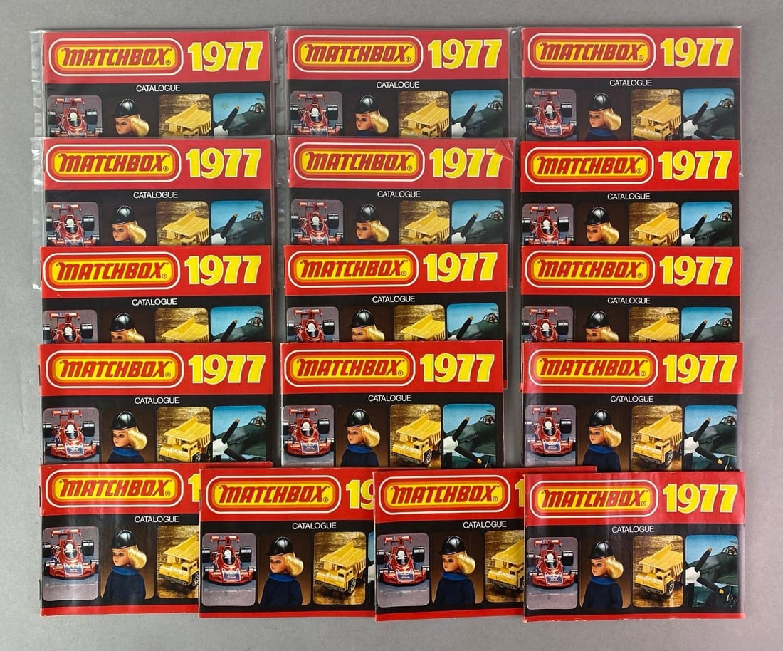 Group of 16 1977 Matchbox Collectors Catalogues: All measure 4 1/4 x 6 1/2 inches.