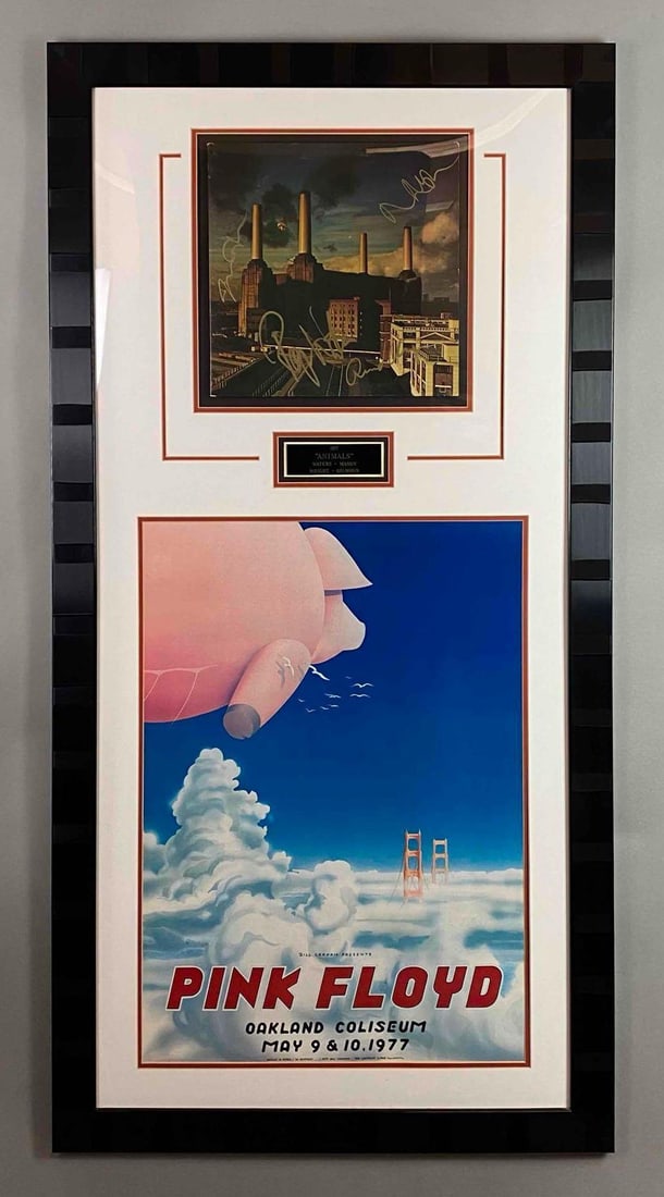 Pink Floyd Framed Oakland Coliseum Poster and Signed 1977 Animals Vinyl Record (1 of 10)