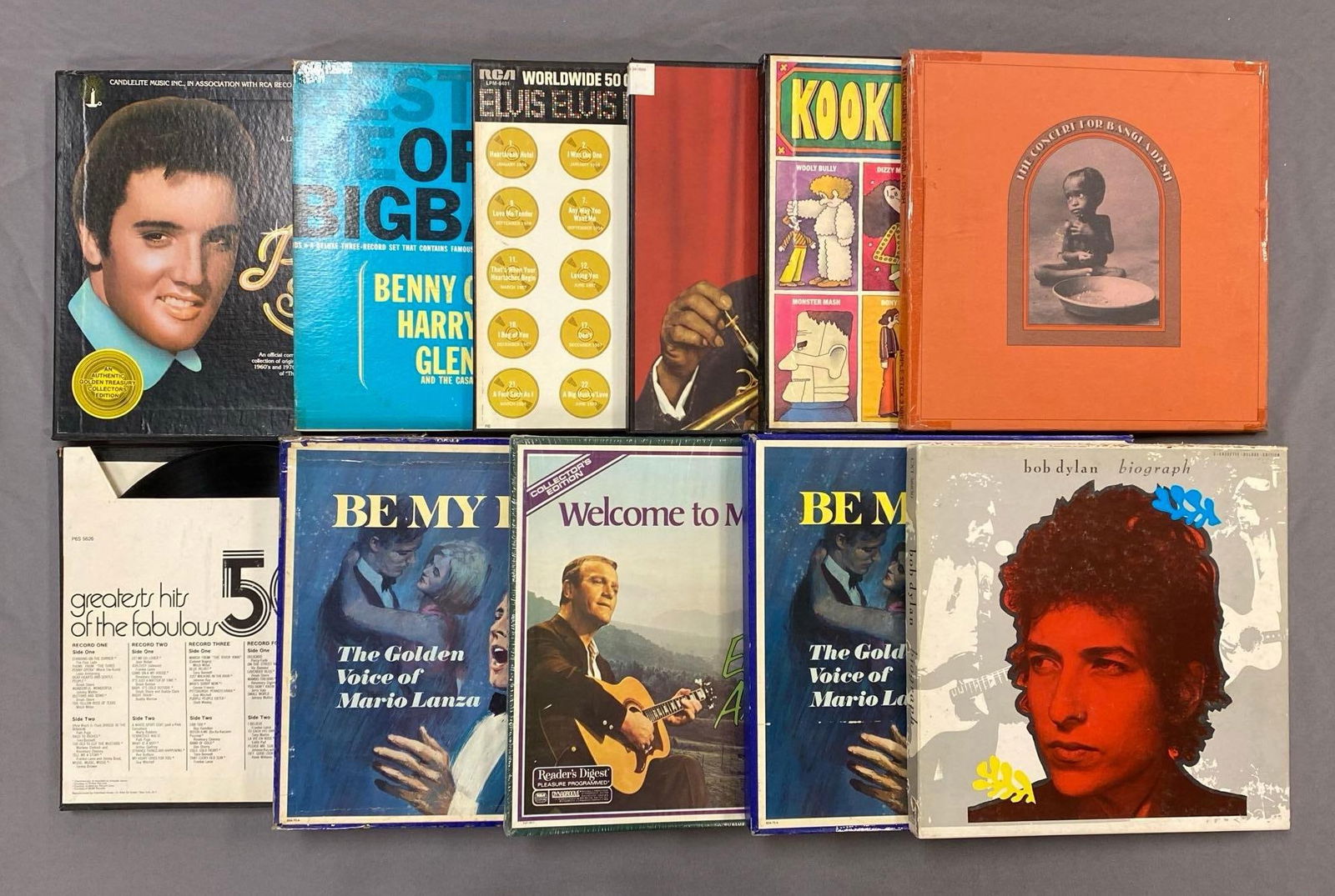 Group of 30+ Vintage Vinyl Record Box Sets/Collections and More: Unknown set completions, Includes Elvis, Childrens Songs, Bob Dylan, and more.