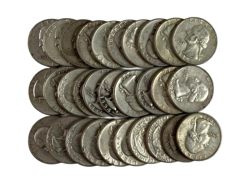 Group of 30 Washington Silver Quarters (1 of 3)