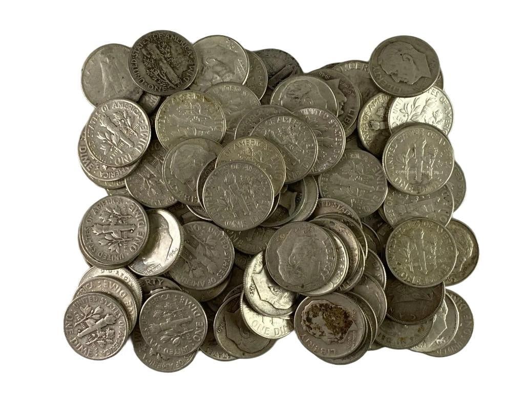 Group of 101 Roosevelt and Mercury Silver Dimes (1 of 3)