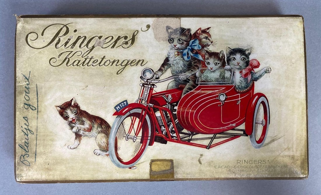 Rare Ringers Katteletongen Dutch Chocolate Candy Box Cats and Motorcycle (1 of 3)