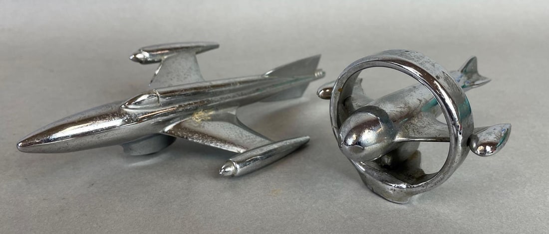 Group of 2 Chrome Rocket Ship Hood Ornaments (1 of 3)
