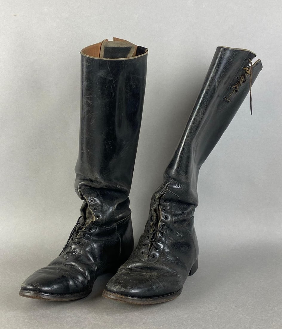 Vintage Pair of Good-Year Leather Motorcycle Boots: Toe to heel measures 11 inches