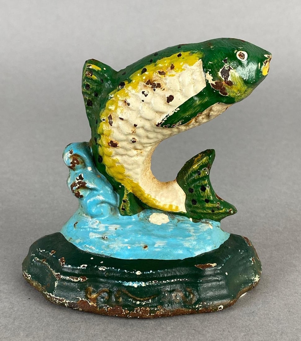 Cast Iron Painted Jumping Fish Doorstop (1 of 5)