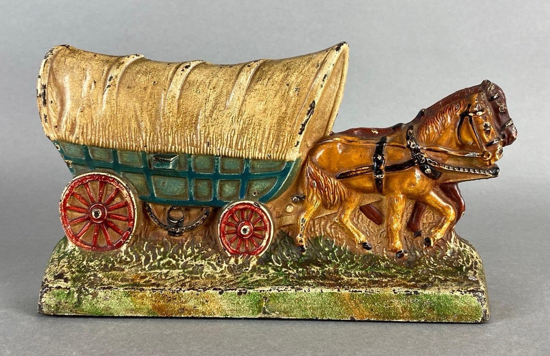 Hubley Cast Iron Horse-Drawn Covered Wagon Doorstop (1 of 6)