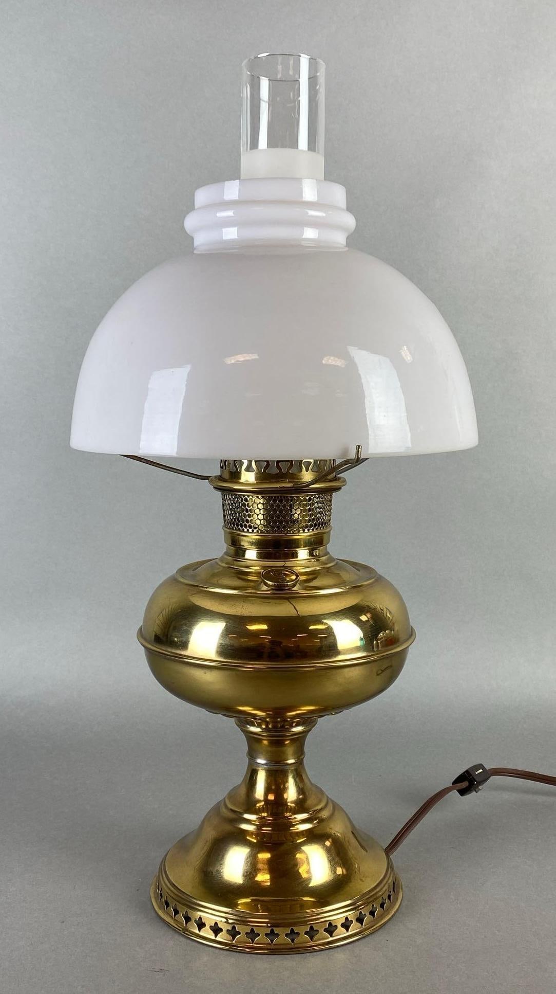 Rayo Brass Electrified Kerosene Lamp with Milk Glass Shade (1 of 7)