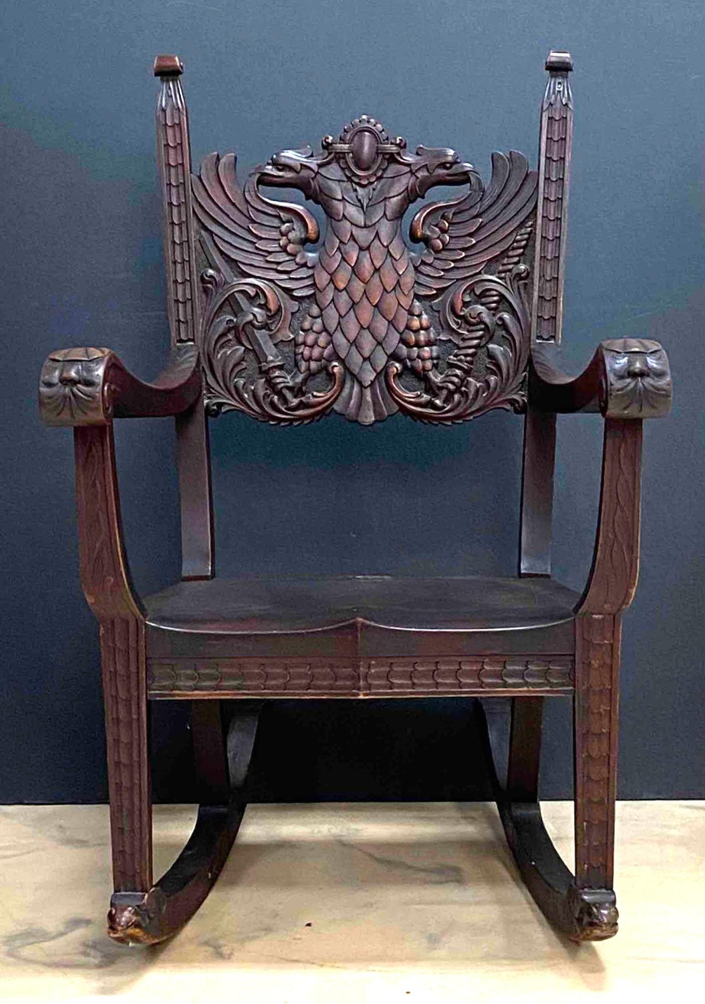 Hand Carved Double Eagle Wood Rocking Chair (1 of 7)
