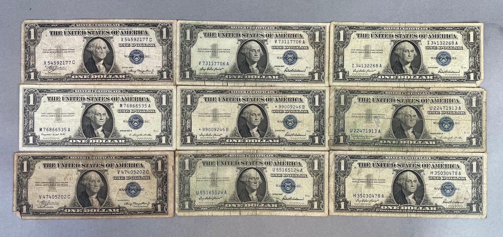 Group of 9 One Dollar Silver Certificates (1 of 2)