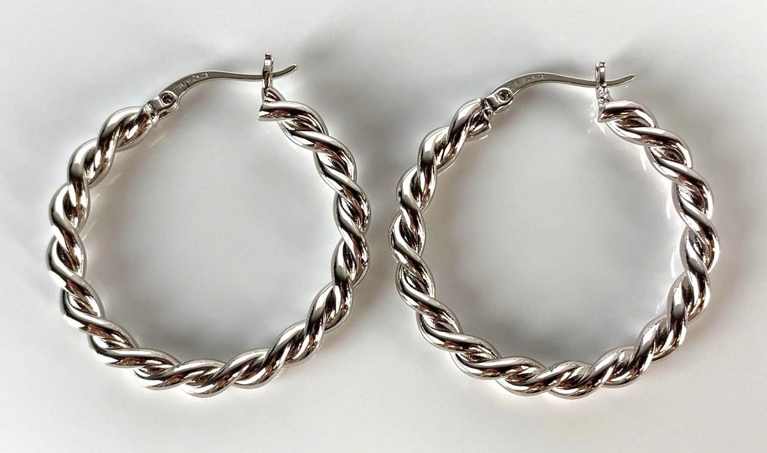 Pair of DBJ Sterling Silver Twisted Hoop Earrings (1 of 3)