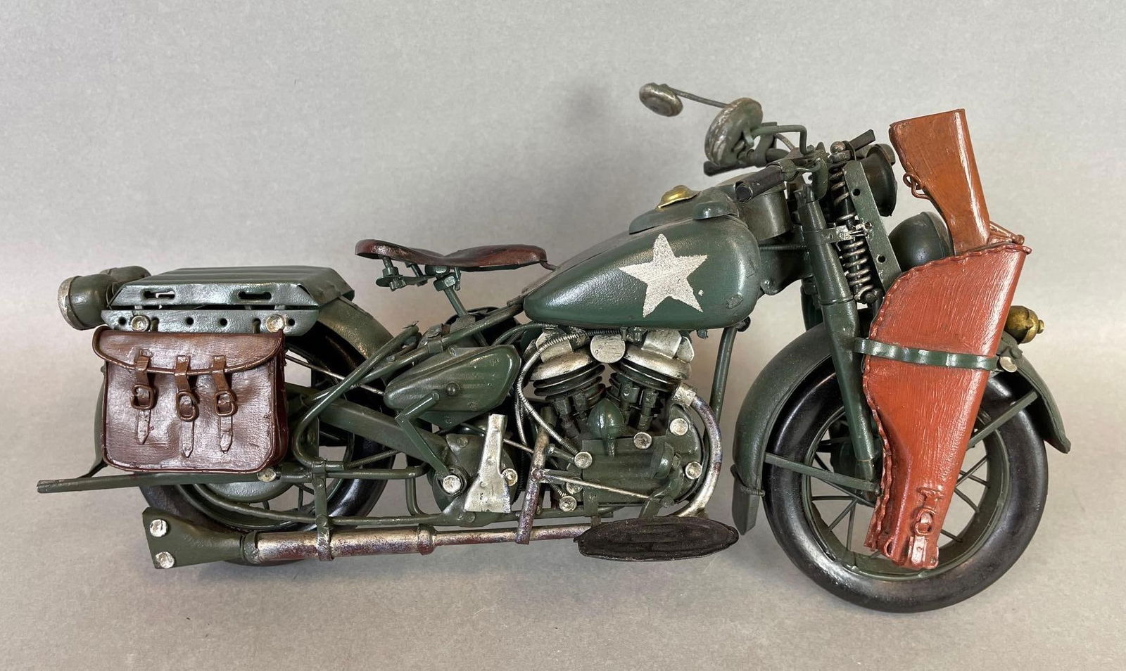 WW2 Harley Davidson Style Die-Cast Motorcycle: Measures 5 1/2 x 11 1/2 x 4 inches