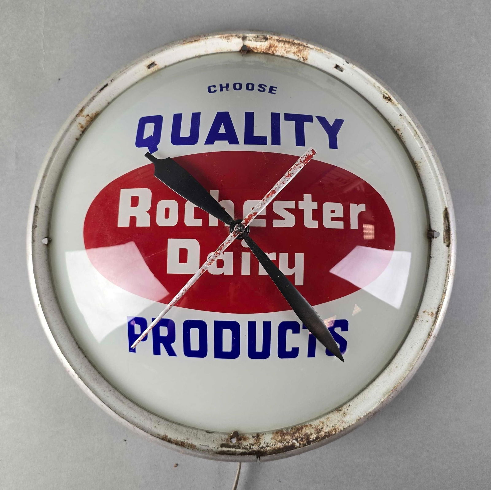 Rochester Dairy Quality Products Light Up Advertising Dome Glass Clock (1 of 2)