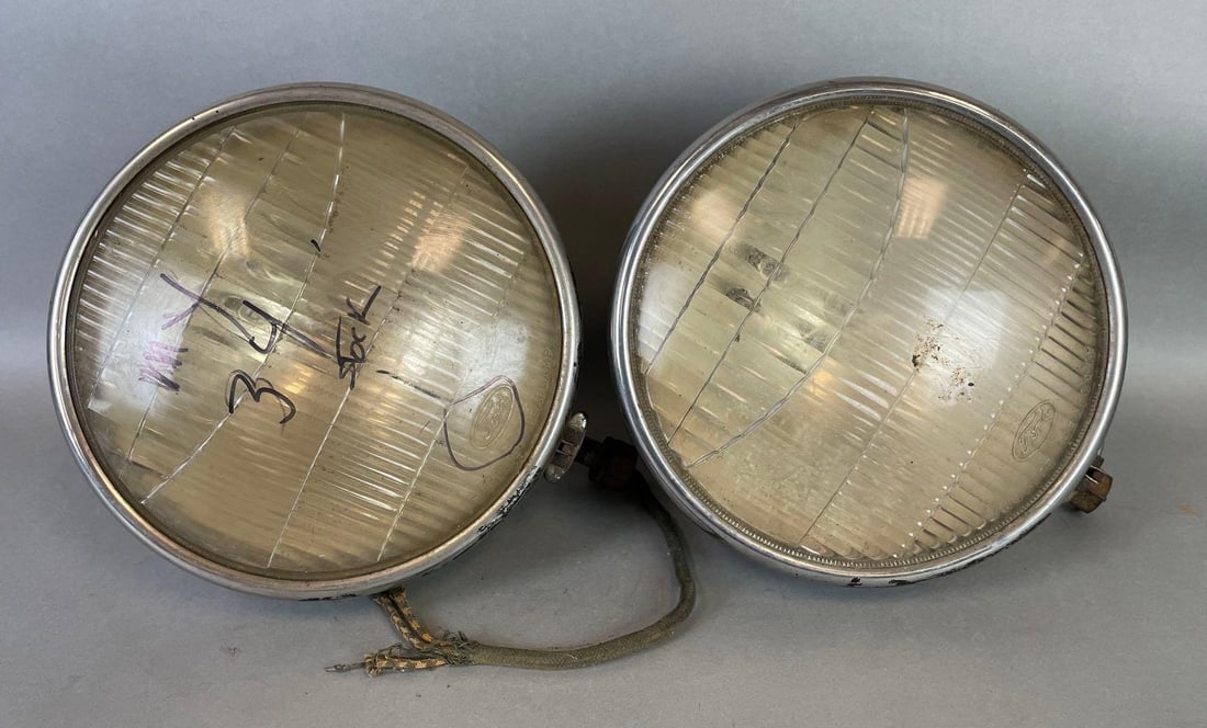 Pair of 1934 Ford Twolite Headlamps: Each measure 12 x 9 1/4 x 8 inches