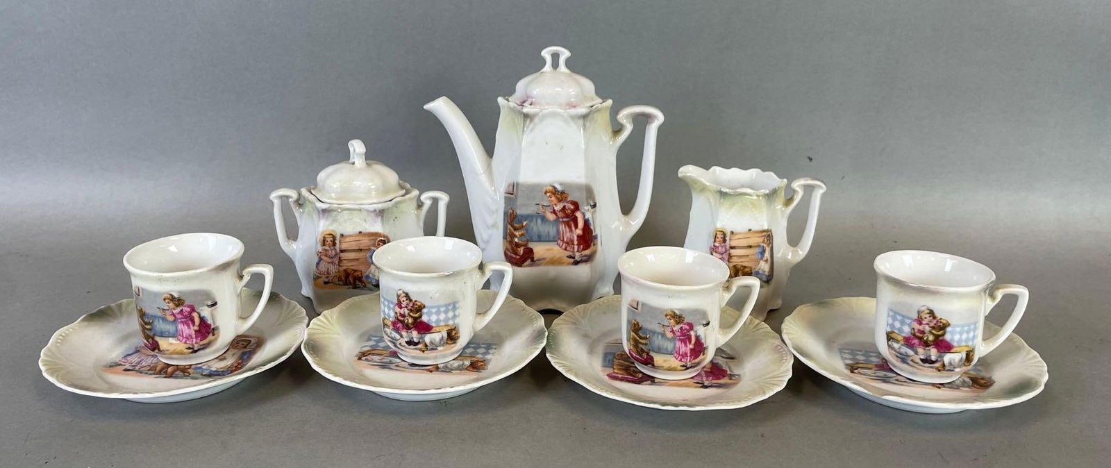 Girl with Teddy Bear Porcelain Childrens Tea Set (1 of 6)
