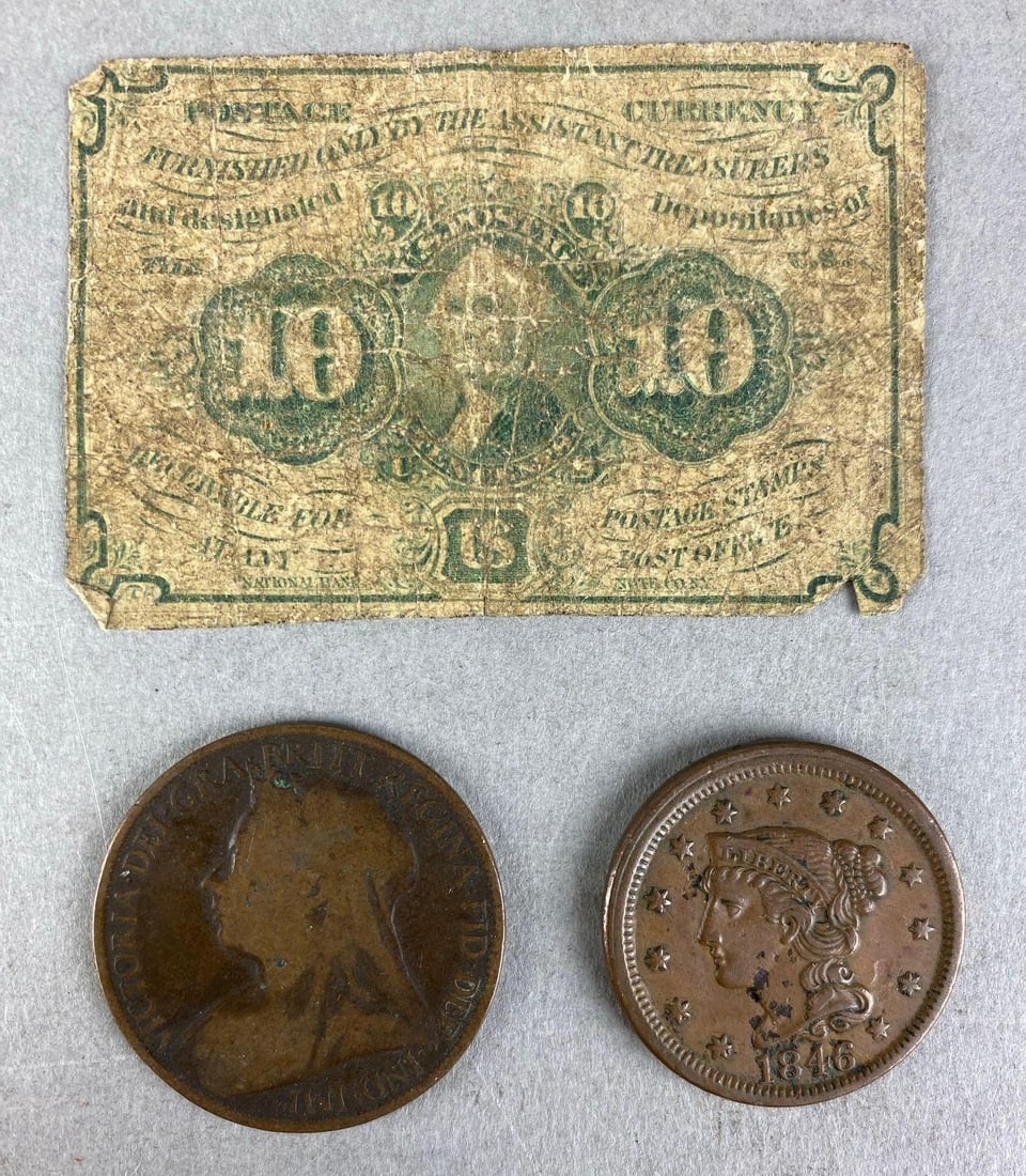 Group of 3 Postage Currency and One Cent Coins (1 of 2)