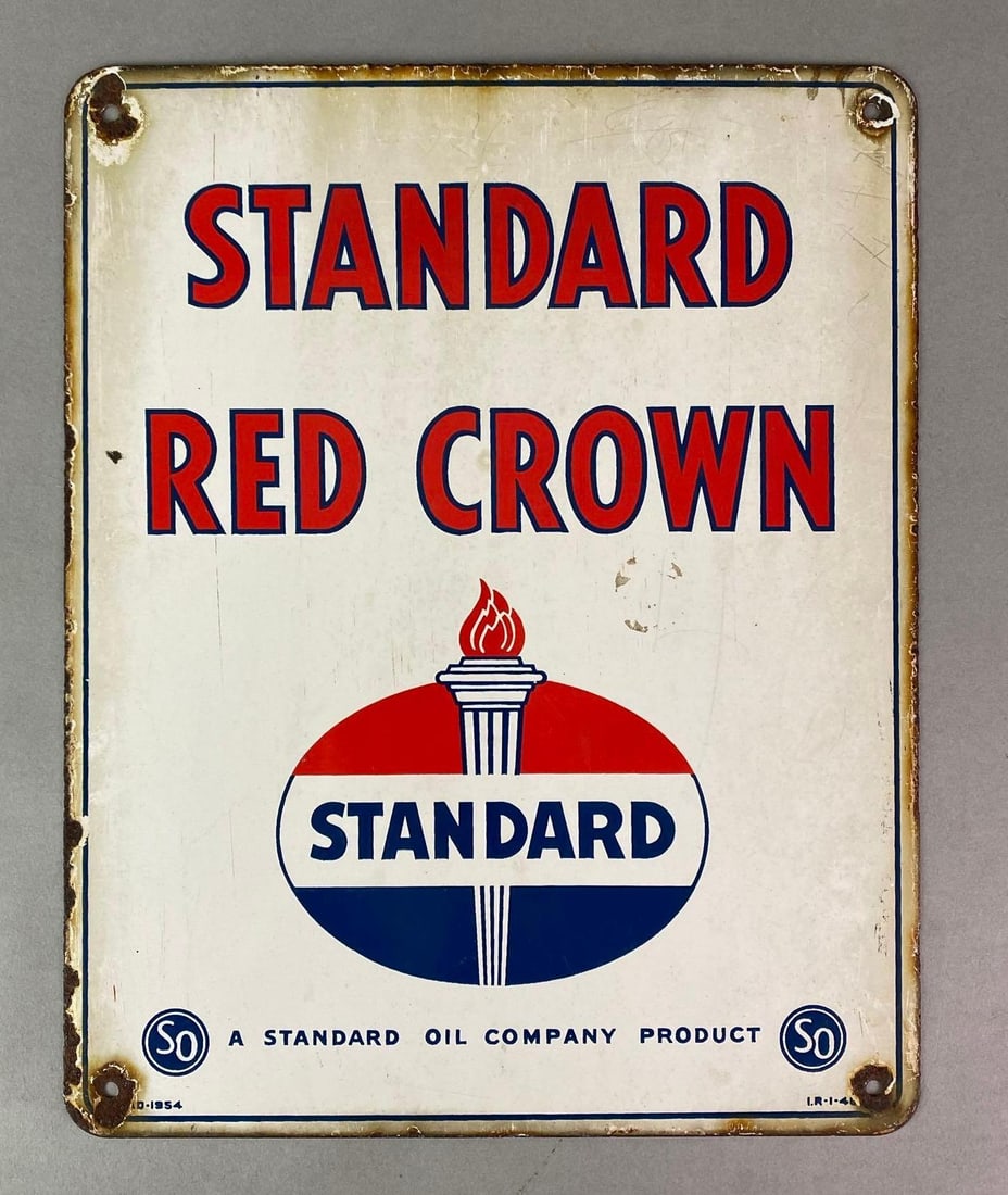 1954 Standard Red Crown Gasoline Porcelain Advertising Pump Plate (1 of 4)