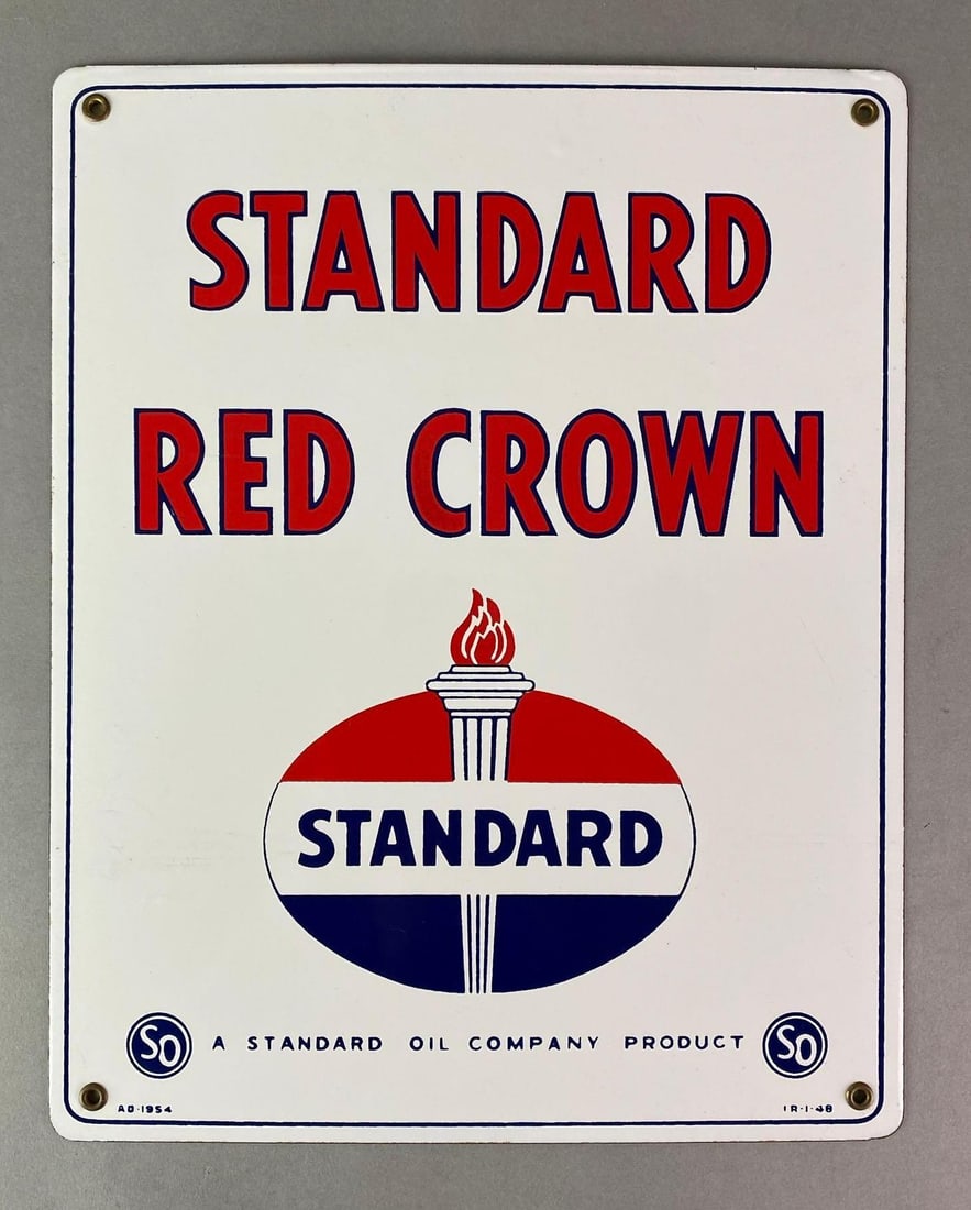 1954 Standard Red Crown Gasoline Porcelain Advertising Pump Plate (1 of 4)