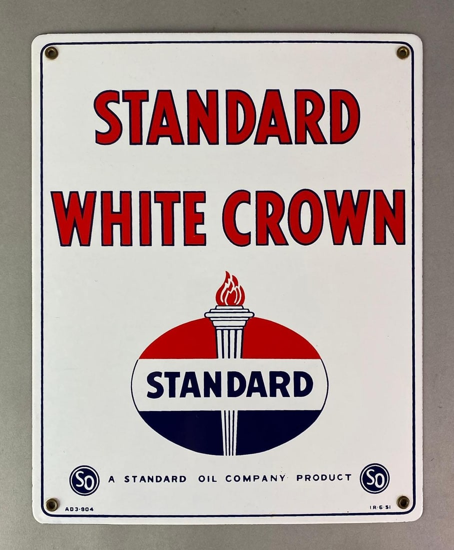 1950s Standard White Crown Gasoline Porcelain Advertising Pump Plate (1 of 4)