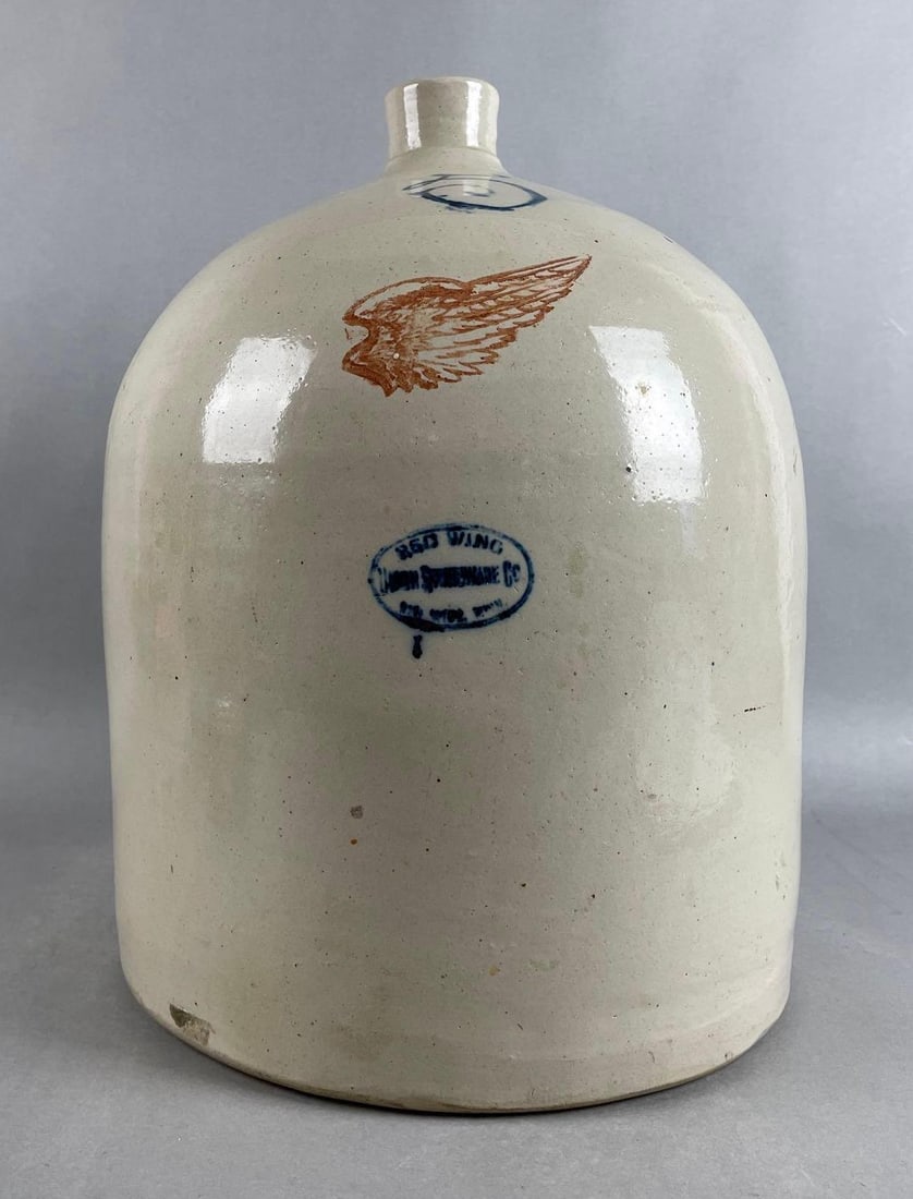 Red Wing Stoneware 5 Gallon Crock: Cobalt stamp, measures 12 1/2 x 17 inches